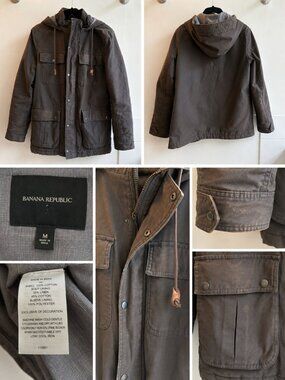 Banana Republic Men’s Medium Hooded Utility Field Jacket Gray